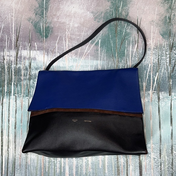 Celine Tri Colour All Soft Blue, Black, Brown Colour Block Shoulder Flap Bag - Picture 5 of 17